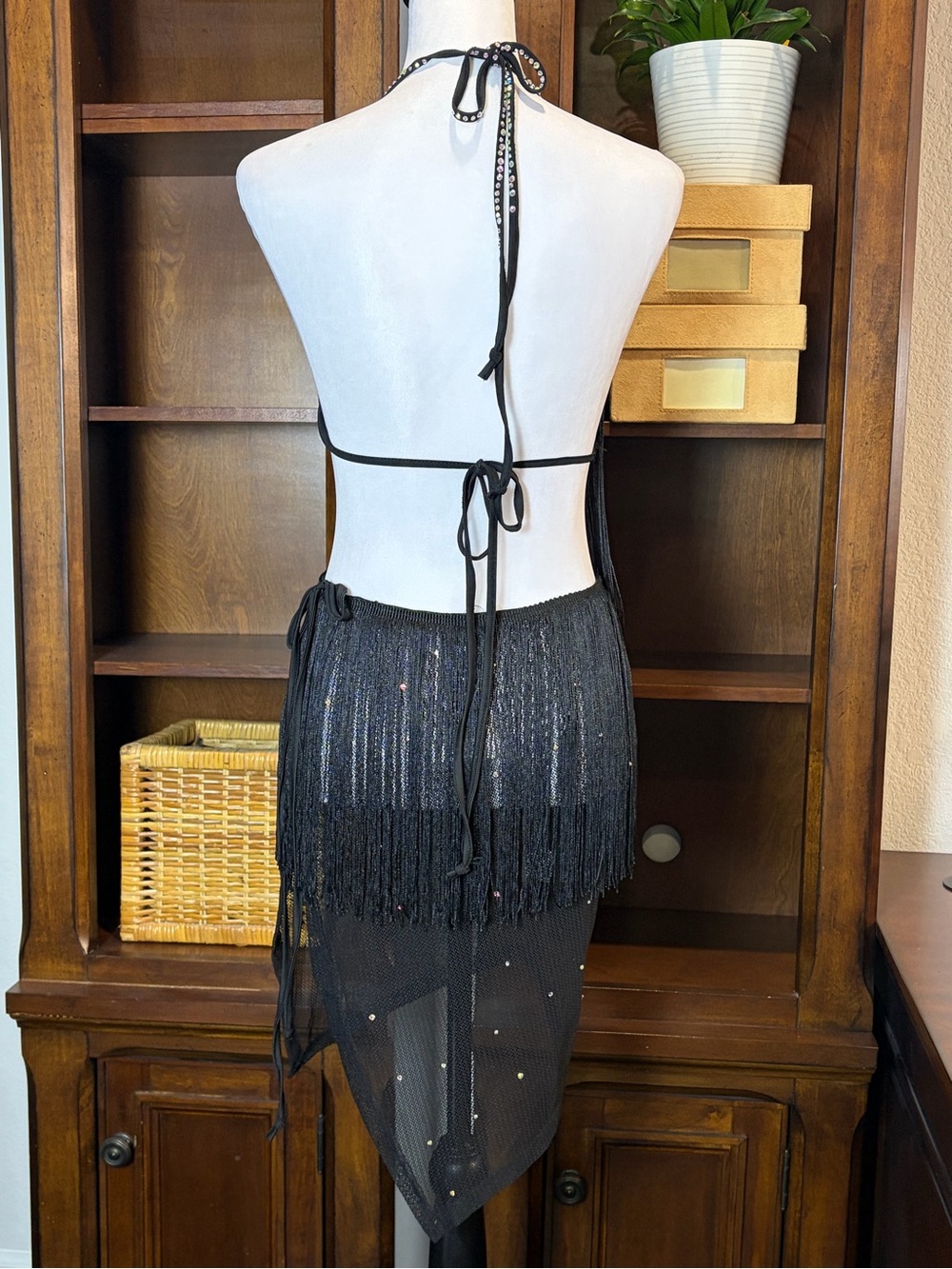 NWT 12th Tribe LeAnn Black Rhinestone Fringe Mini Dress | Size L - Picture 8 of 16